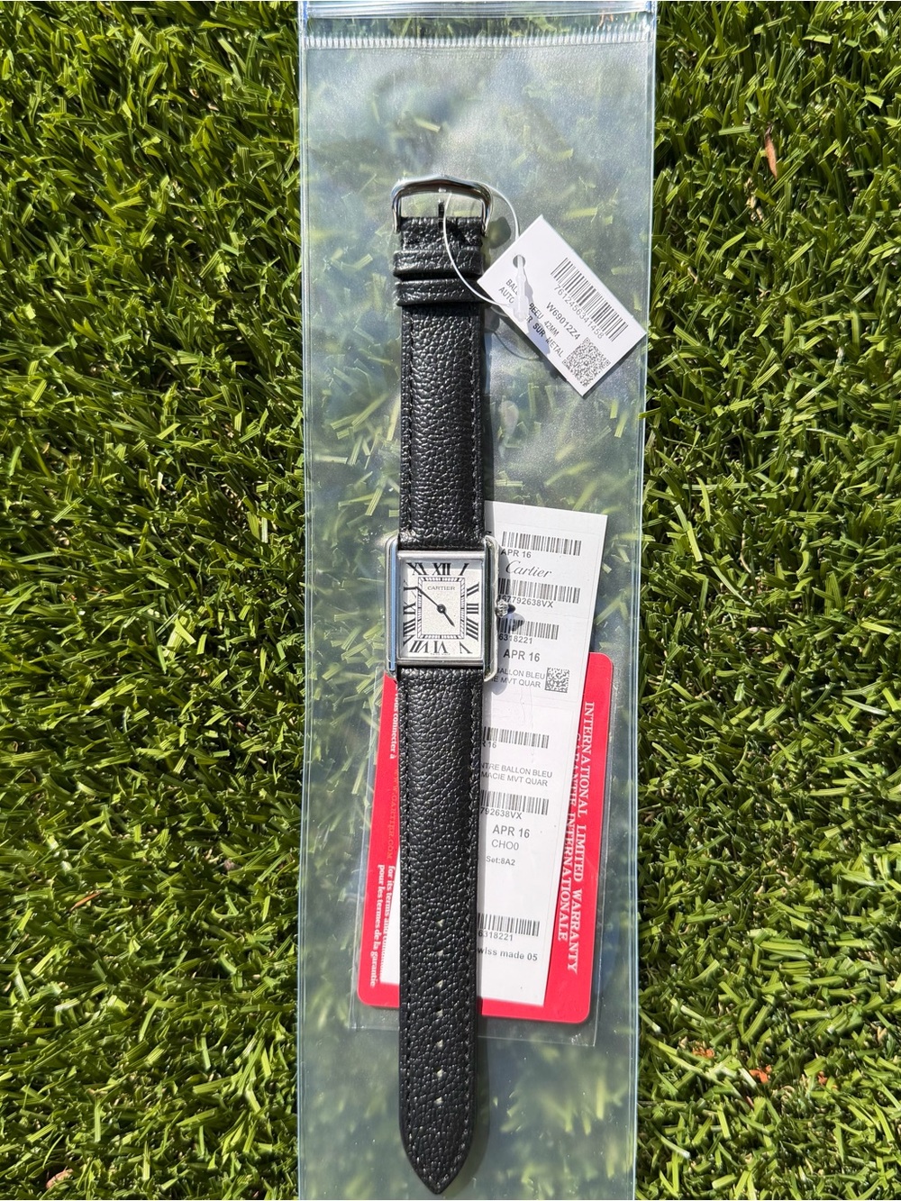 Cartier Black Leather Strap Silver Square Dial Watch